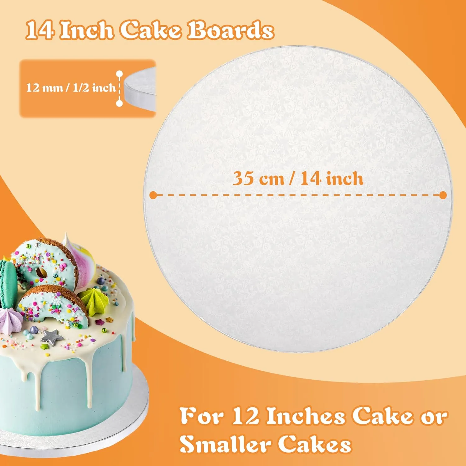 14 Inch Cake Drums,Smooth Edge Cake Board Round White(12-Pack) 1/2 Inch Thick,Sturdy Cake Boards for Birthday Wedding Heavy or Multi-Tiered Party Cakes