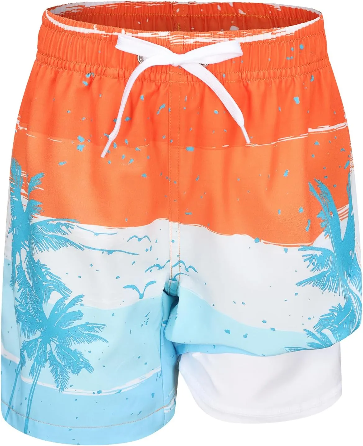 Aisyee Boys Swim Trunks with Compression Liner Swim Shorts Boys Boards Shorts with Boxer Brief Liner 7-16 Years