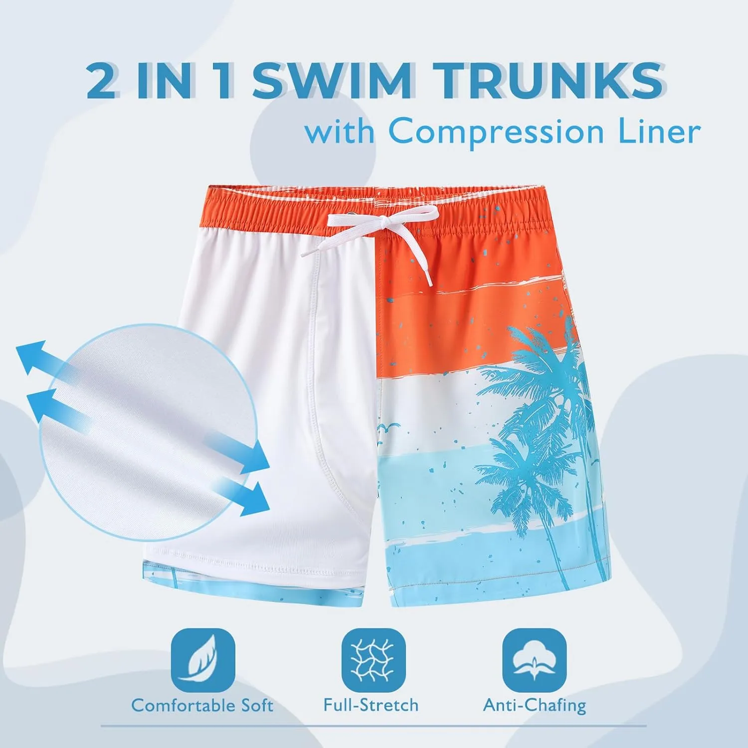 Aisyee Boys Swim Trunks with Compression Liner Swim Shorts Boys Boards Shorts with Boxer Brief Liner 7-16 Years