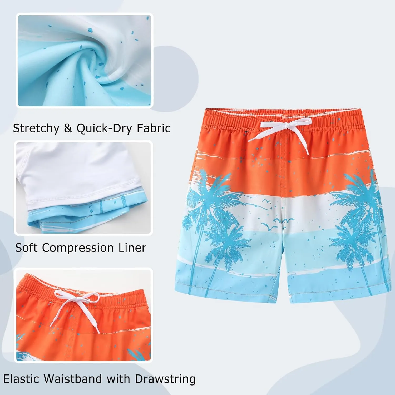 Aisyee Boys Swim Trunks with Compression Liner Swim Shorts Boys Boards Shorts with Boxer Brief Liner 7-16 Years