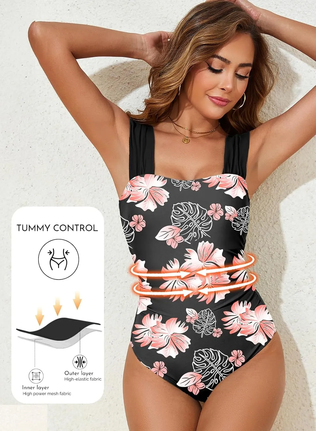 Aleumdr Women's One Piece Swimsuit Ruched Tummy Control Bathing Suit Adjustable Strap Full Coverage Swimwear