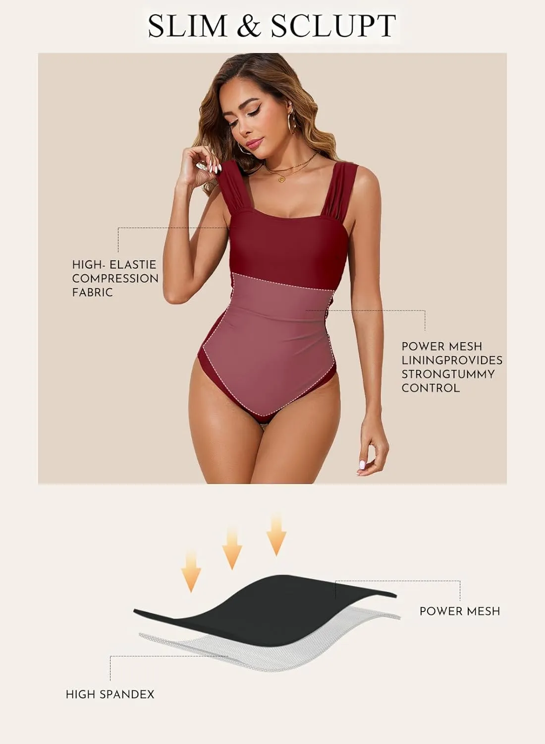 Aleumdr Women's One Piece Swimsuit Ruched Tummy Control Bathing Suit Adjustable Strap Full Coverage Swimwear