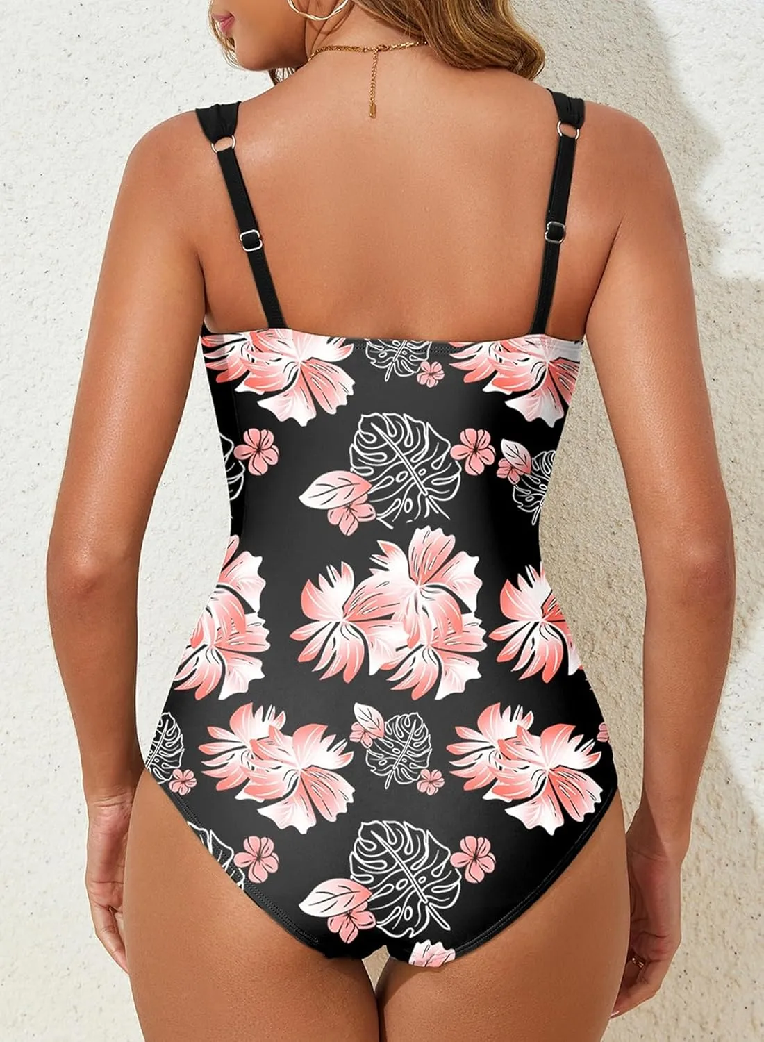 Aleumdr Women's One Piece Swimsuit Ruched Tummy Control Bathing Suit Adjustable Strap Full Coverage Swimwear
