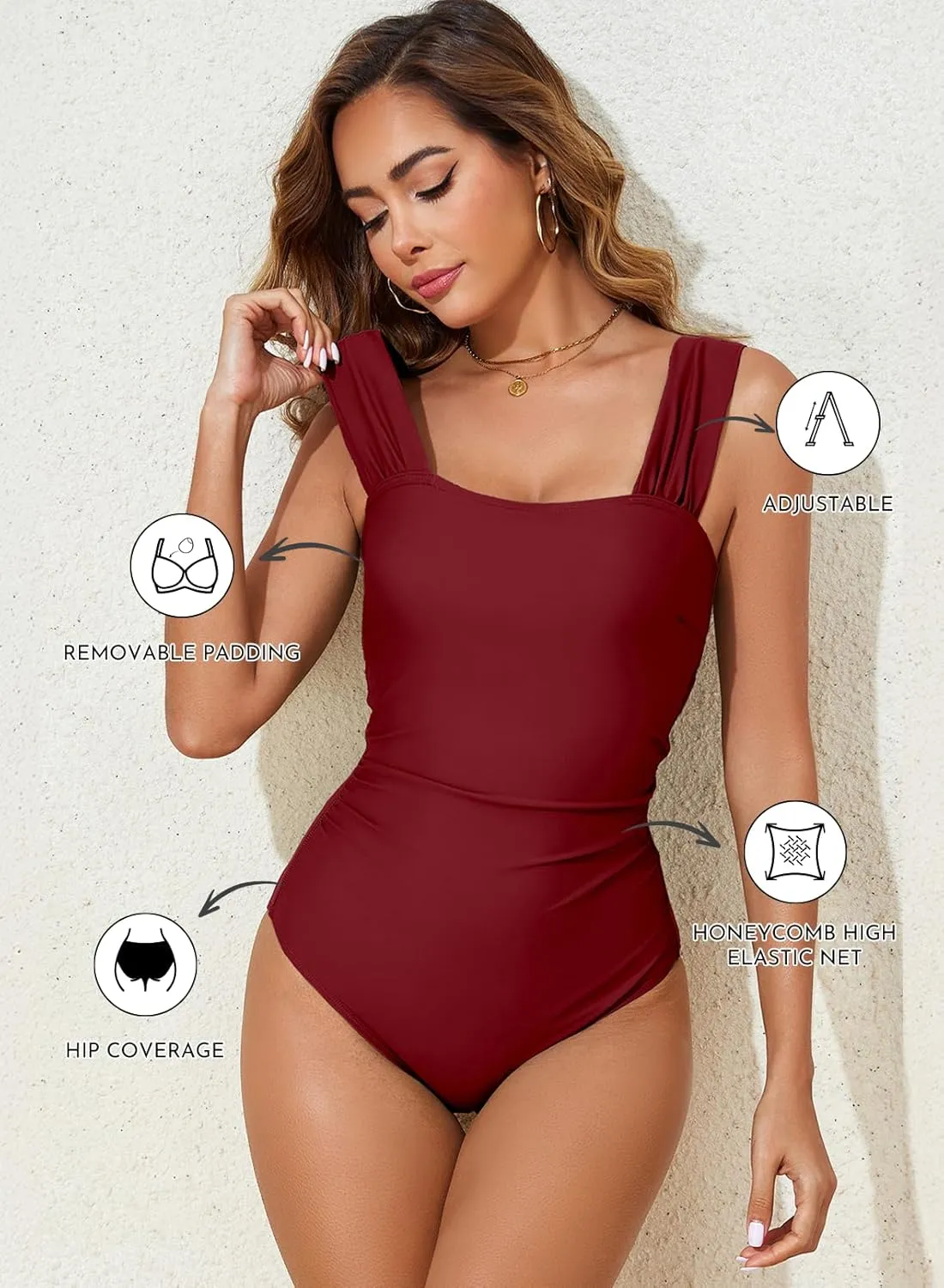 Aleumdr Women's One Piece Swimsuit Ruched Tummy Control Bathing Suit Adjustable Strap Full Coverage Swimwear