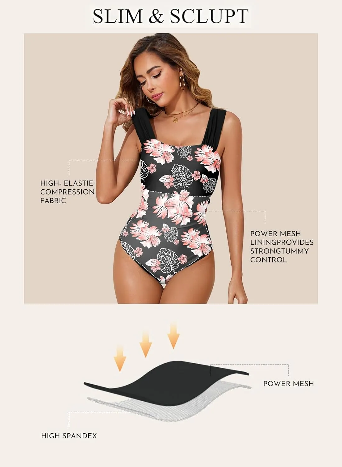 Aleumdr Women's One Piece Swimsuit Ruched Tummy Control Bathing Suit Adjustable Strap Full Coverage Swimwear
