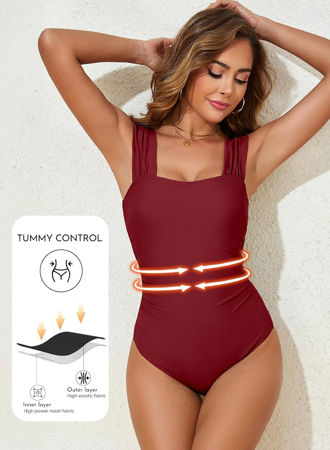 Aleumdr Women's One Piece Swimsuit Ruched Tummy Control Bathing Suit Adjustable Strap Full Coverage Swimwear