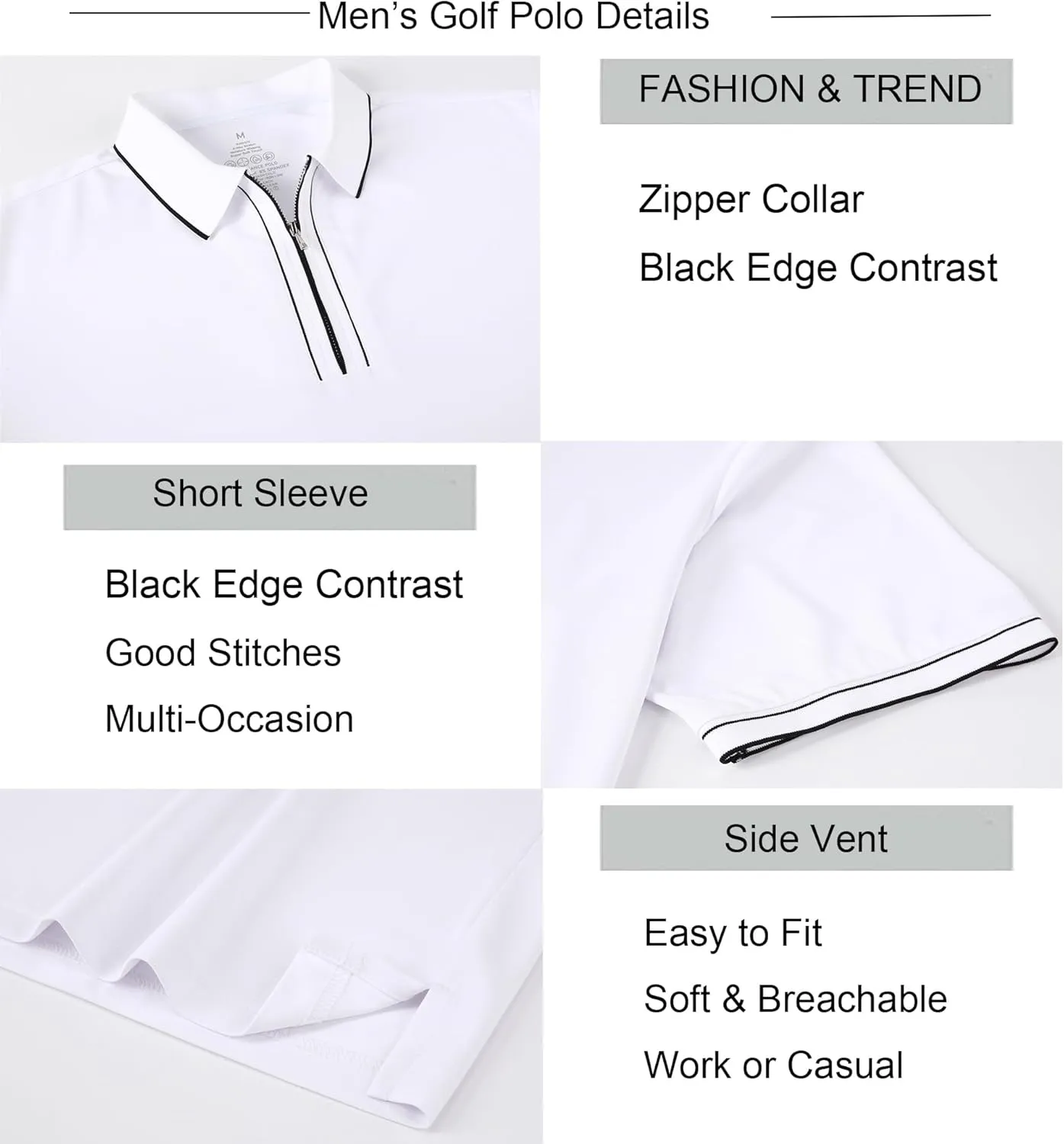 Alex Vando Mens Zipper Golf Shirt Moisture Wicking Zip Up Solid Fashion Polo Shirts