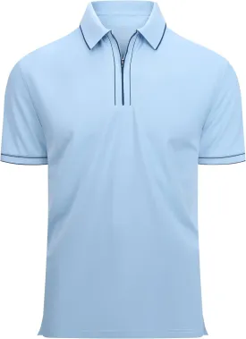 Alex Vando Mens Zipper Golf Shirt Moisture Wicking Zip Up Solid Fashion Polo Shirts