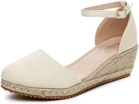 Altxic Women's Closed Toe Canvas Ankle Strap Espadrilles Wedge Sandals