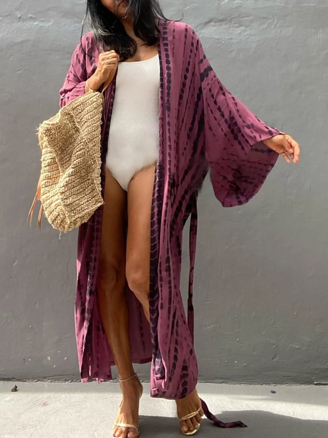Chunoy Women Loose Open Front Long Beach Wear Cover Up Kimono Cardigan