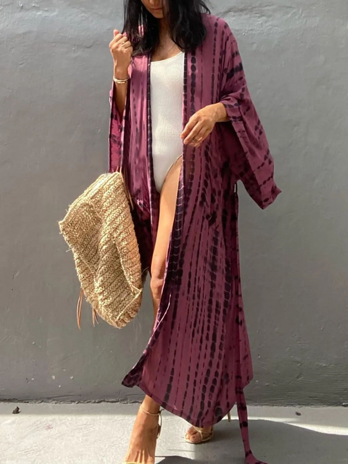Chunoy Women Loose Open Front Long Beach Wear Cover Up Kimono Cardigan