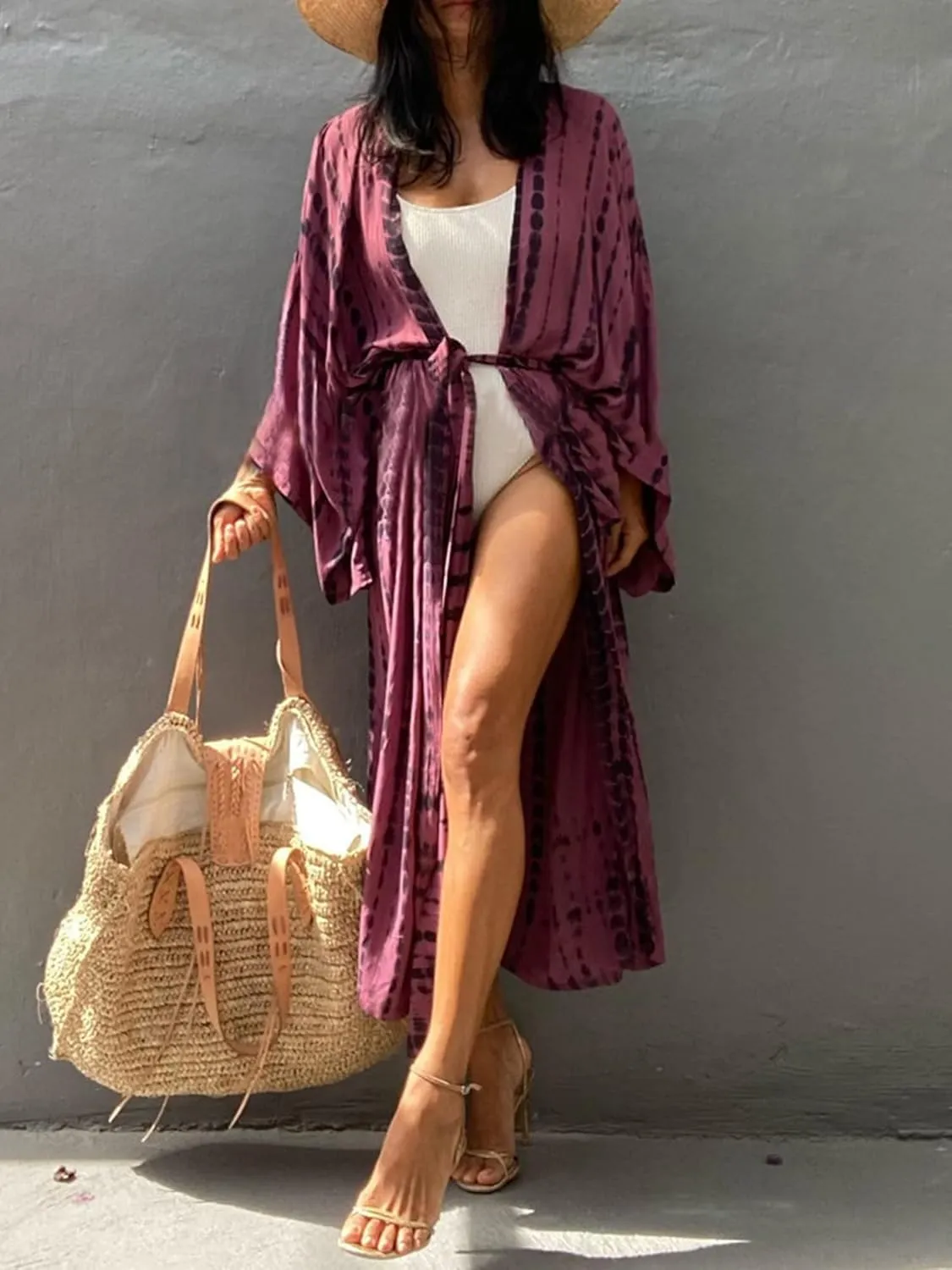 Chunoy Women Loose Open Front Long Beach Wear Cover Up Kimono Cardigan