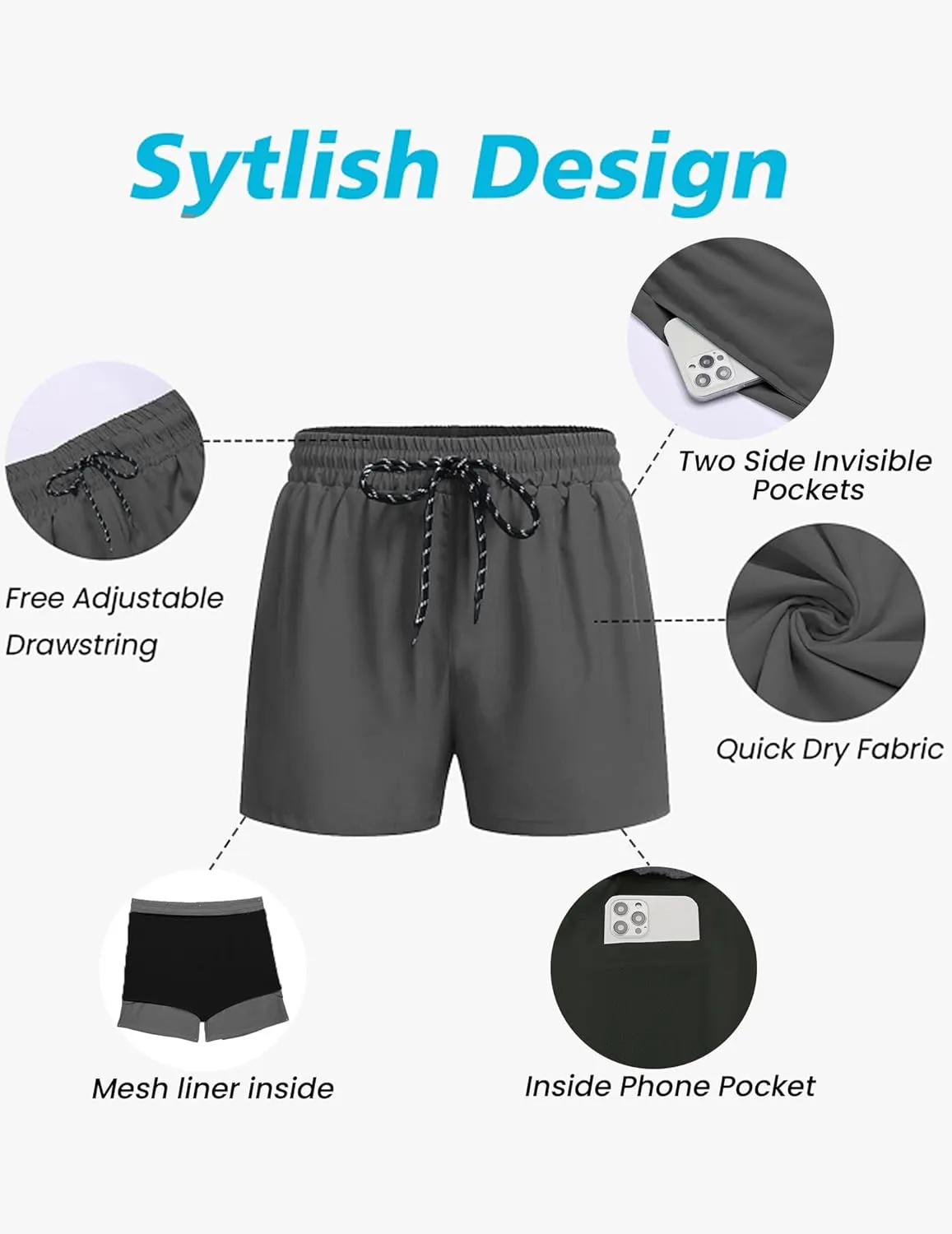 COOFANDY Men's Swim Trunks Quick Dry Bathing Suit with Pockets Swimwear Beach Board Short Swimsuit S-XXL
