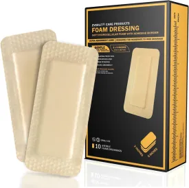 EVERLIT Care Silicone Foam Dressing with Adhesive Border | Highly Absorbent Hypoallergenic Bandages for Chronic Wounds, Bed Sores, Pressure Ulcers | Gentle & Secure Adhesion (2" x 5" | 10 Pack)