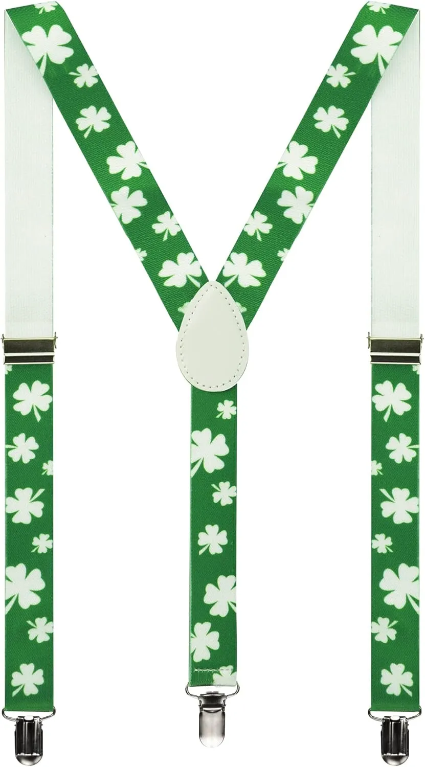FGSS St. Patricks Day Shamrock Suspenders for Women Men - Adjustable Y-Back Braces Parade Party Accessories