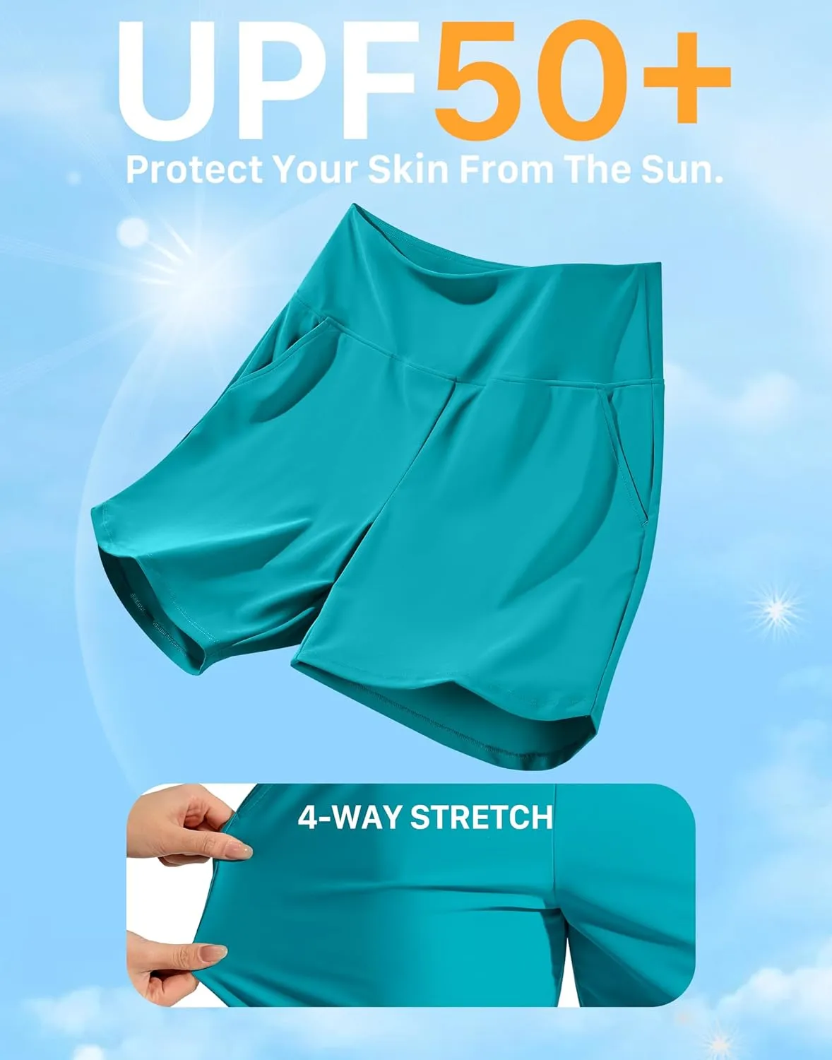 G Gradual Women's 7" Quick Dry Swim Board Shorts Swimming Bottoms High Waisted Beach Shorts for Women with Liner Pockets