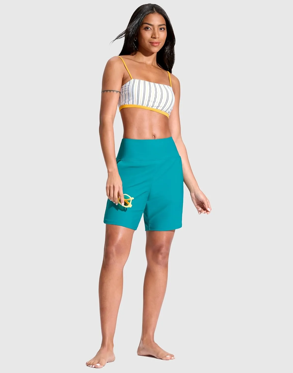 G Gradual Women's 7" Quick Dry Swim Board Shorts Swimming Bottoms High Waisted Beach Shorts for Women with Liner Pockets