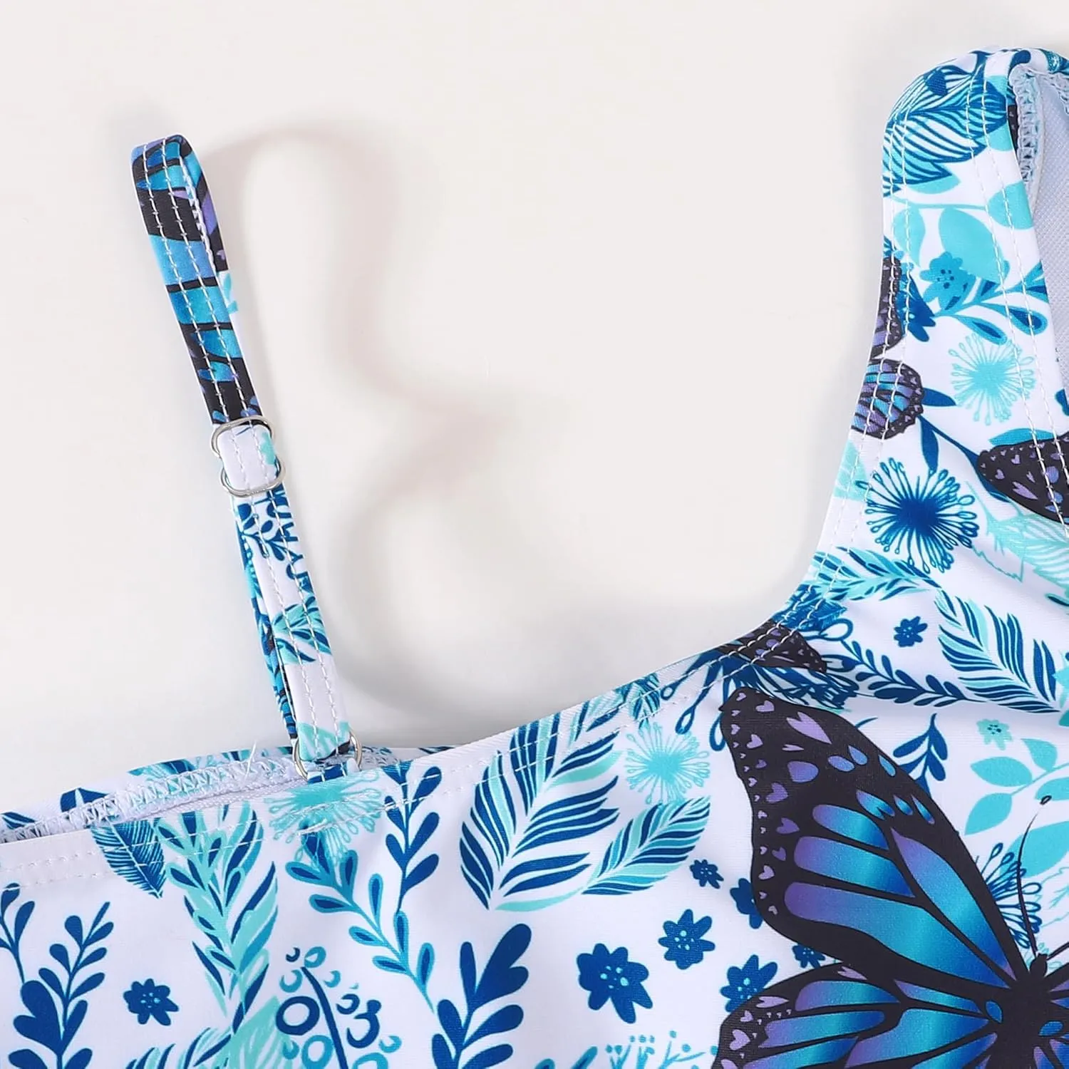 Girls 3 Piece Bathing Suit One Shoulder Ruffle Flounce Bikini Set with Cover Up Skirt Quick Dry Swimsuit 5-12 Years