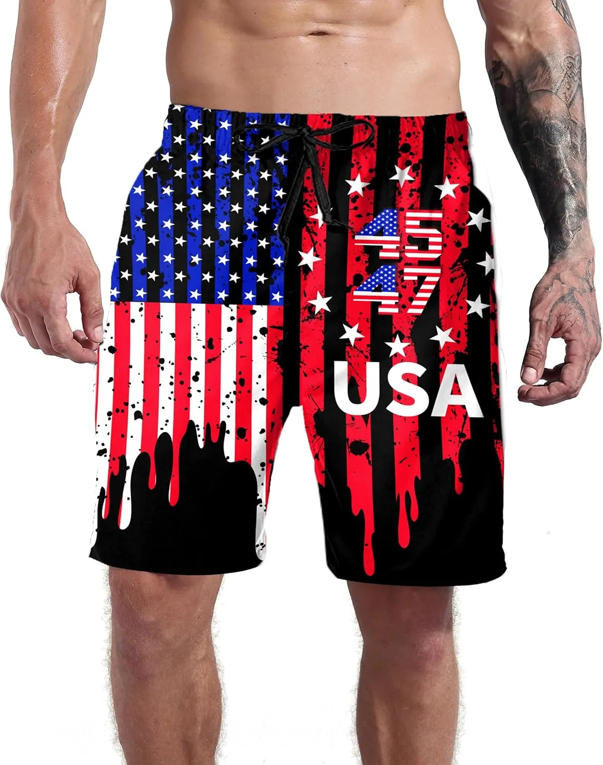 Goodstoworld Men's Novelty Swimtrunks Quick Dry 3D Printed Mesh Lining Beach Board Shorts with Pockets S-4XL