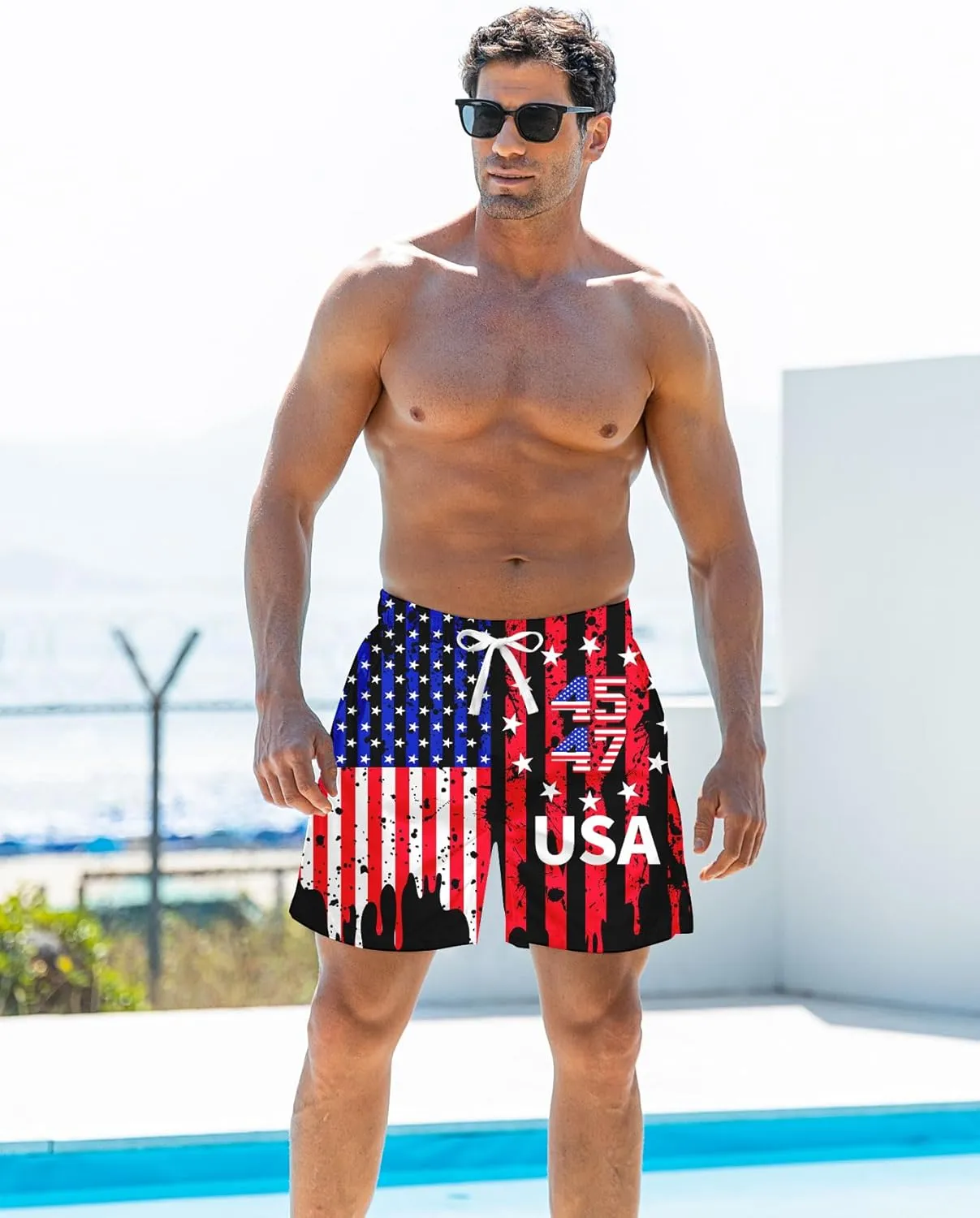 Goodstoworld Men's Novelty Swimtrunks Quick Dry 3D Printed Mesh Lining Beach Board Shorts with Pockets S-4XL