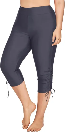Holipick Womens Plus Size Swim Capris High Waisted Swim Pants Drawstring UPF50  Long Swim Shorts