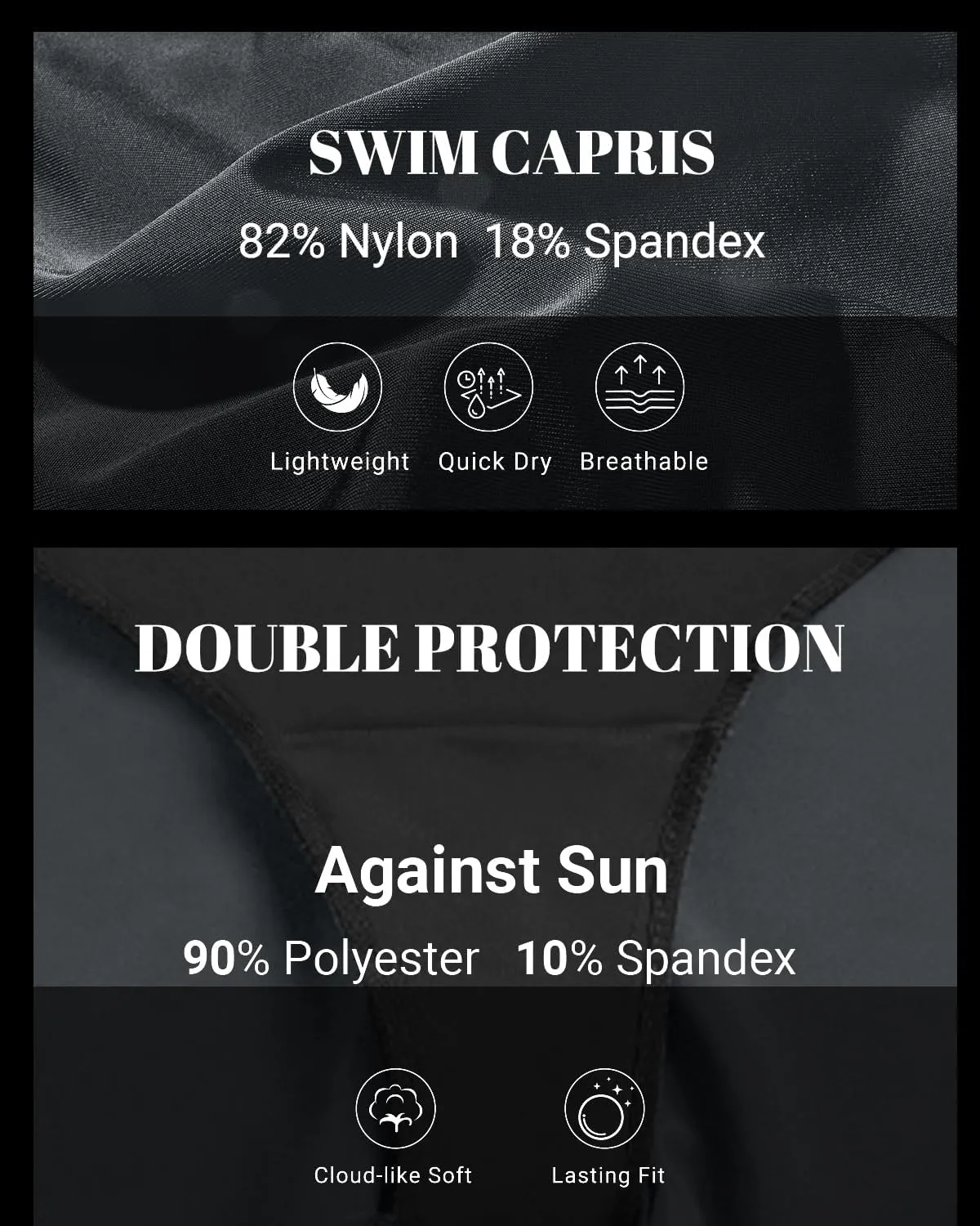 Holipick Womens Plus Size Swim Capris High Waisted Swim Pants Drawstring UPF50  Long Swim Shorts