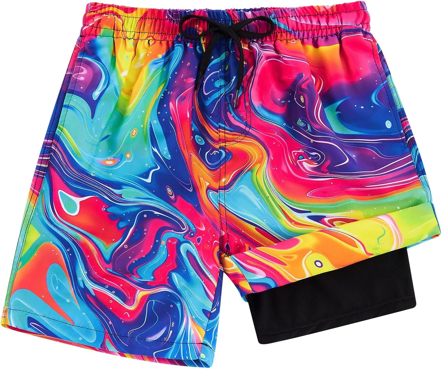 Idgreatim 5-16T Boys Swim Trunks with Compression Liner Summer Beach Quick Dry Swimsuit Bathing Suit