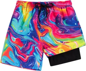 Idgreatim 5-16T Boys Swim Trunks with Compression Liner Summer Beach Quick Dry Swimsuit Bathing Suit