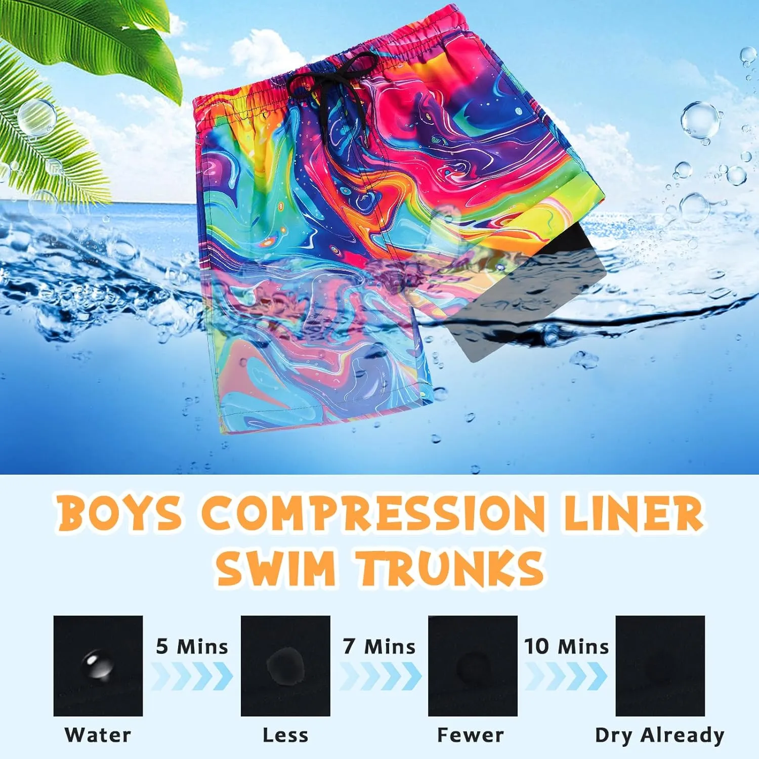 Idgreatim 5-16T Boys Swim Trunks with Compression Liner Summer Beach Quick Dry Swimsuit Bathing Suit