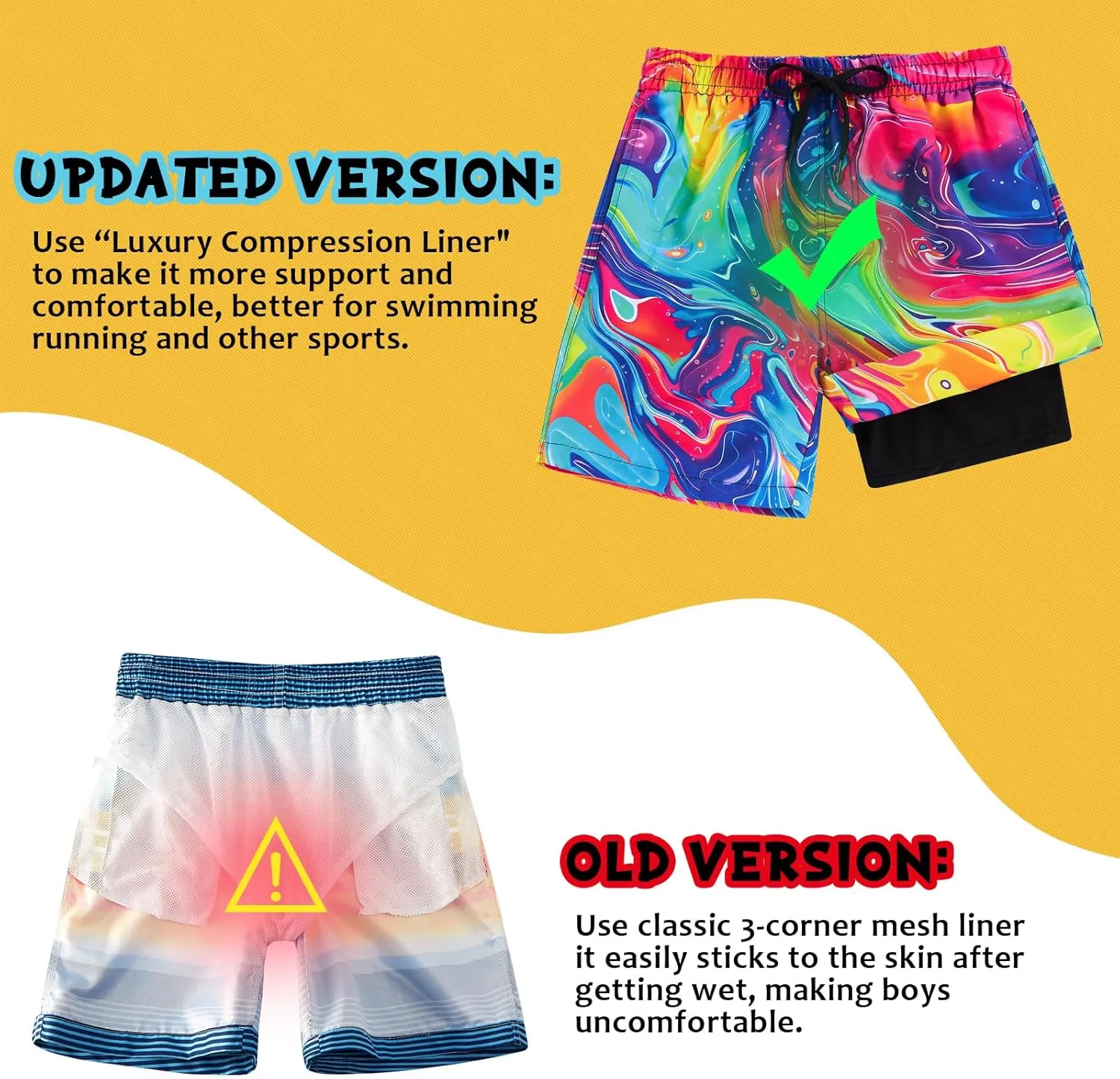 Idgreatim 5-16T Boys Swim Trunks with Compression Liner Summer Beach Quick Dry Swimsuit Bathing Suit