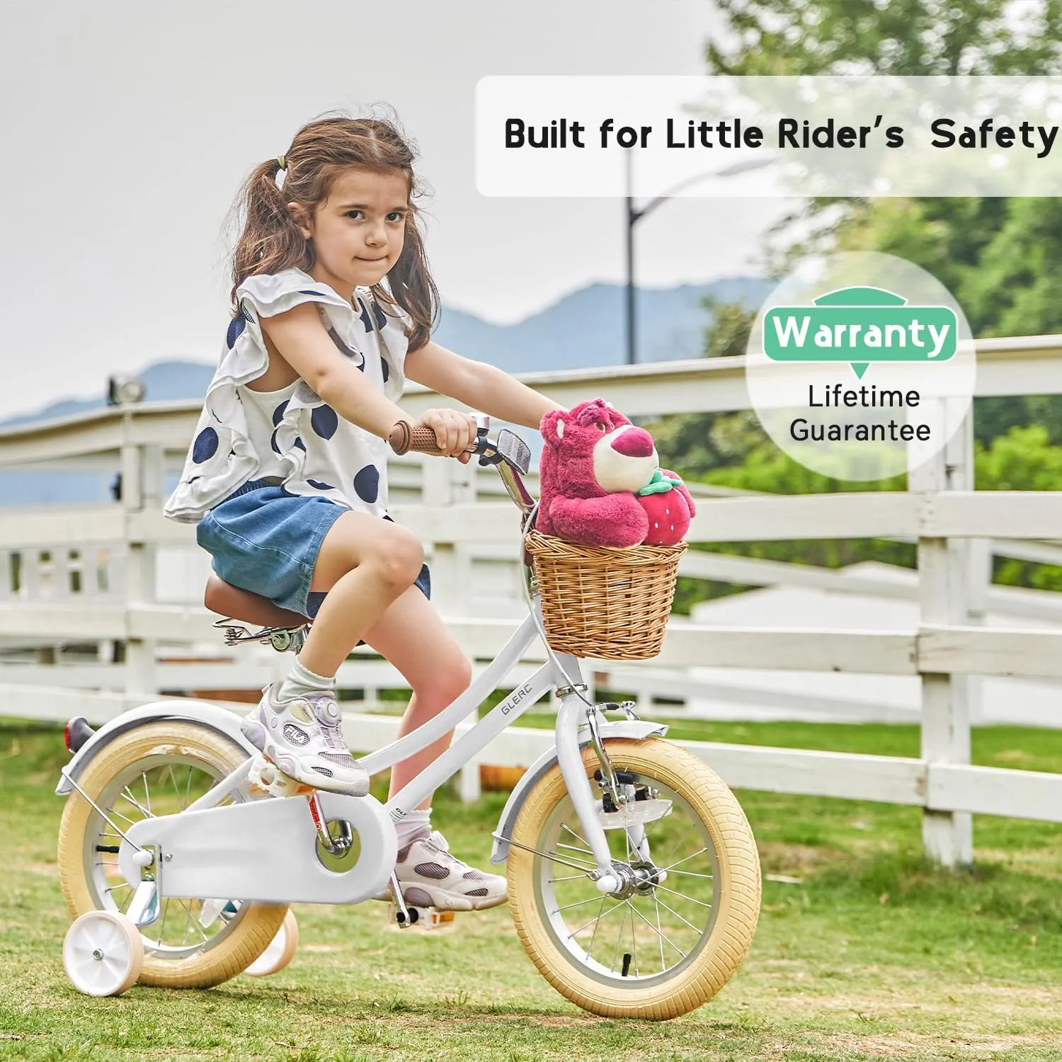 Little Molly 12-20 Inch Kids Retro Cruiser Bike for 2-13 Year Old with Wicker Basket & Training Wheels/Kickstand, Multiple Colors