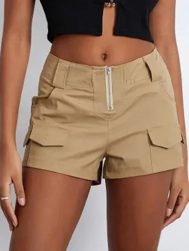 Low Waisted Vintage Solid Color Cargo Pockets Summer Beach Streetwear Casual Short