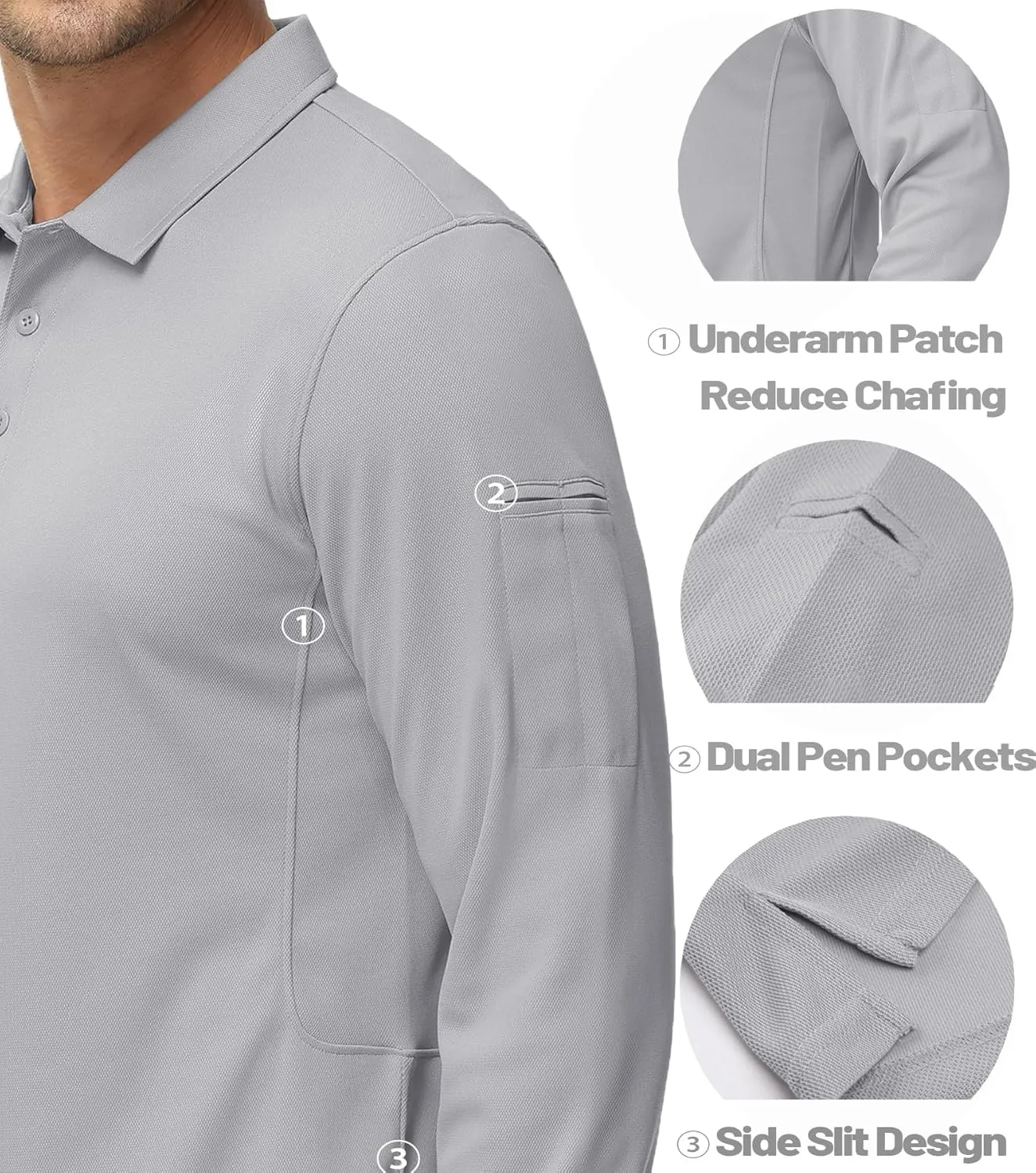 MAGCOMSEN Men's Polo Shirts 3 Button Quick Dry Performance Long Sleeve Tactical Shirts Pique Jersey Golf Shirt