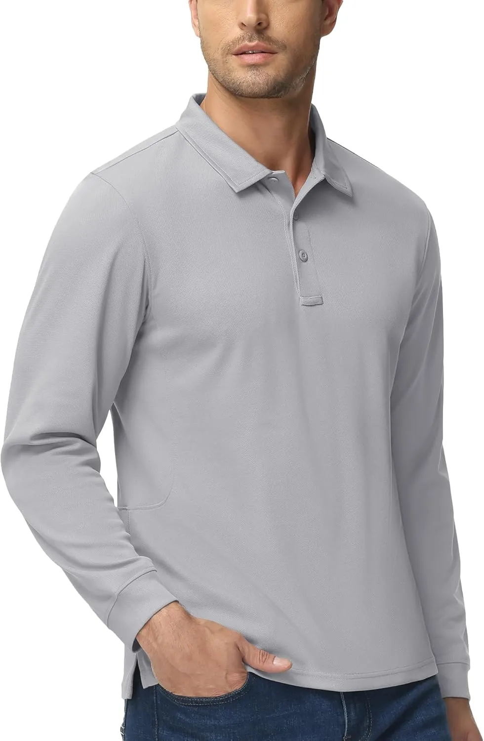 MAGCOMSEN Men's Polo Shirts 3 Button Quick Dry Performance Long Sleeve Tactical Shirts Pique Jersey Golf Shirt