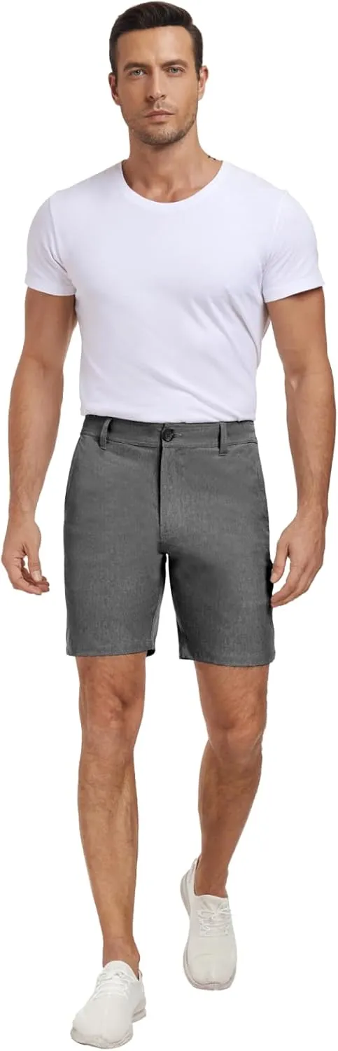 Men's Cotton Summer Beach Shorts Classic Fit Flat Front Stretch Solid Chino Golf Shorts