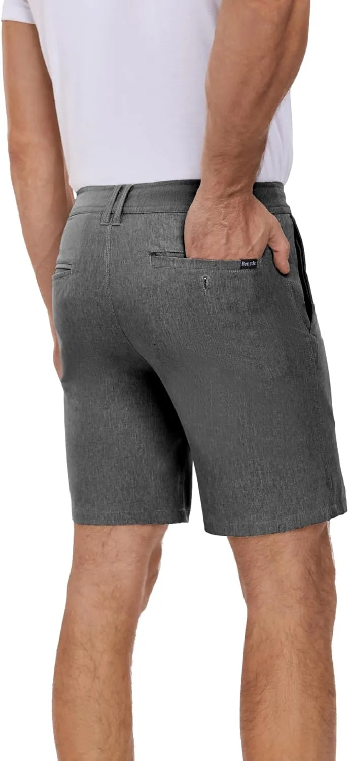 Men's Cotton Summer Beach Shorts Classic Fit Flat Front Stretch Solid Chino Golf Shorts