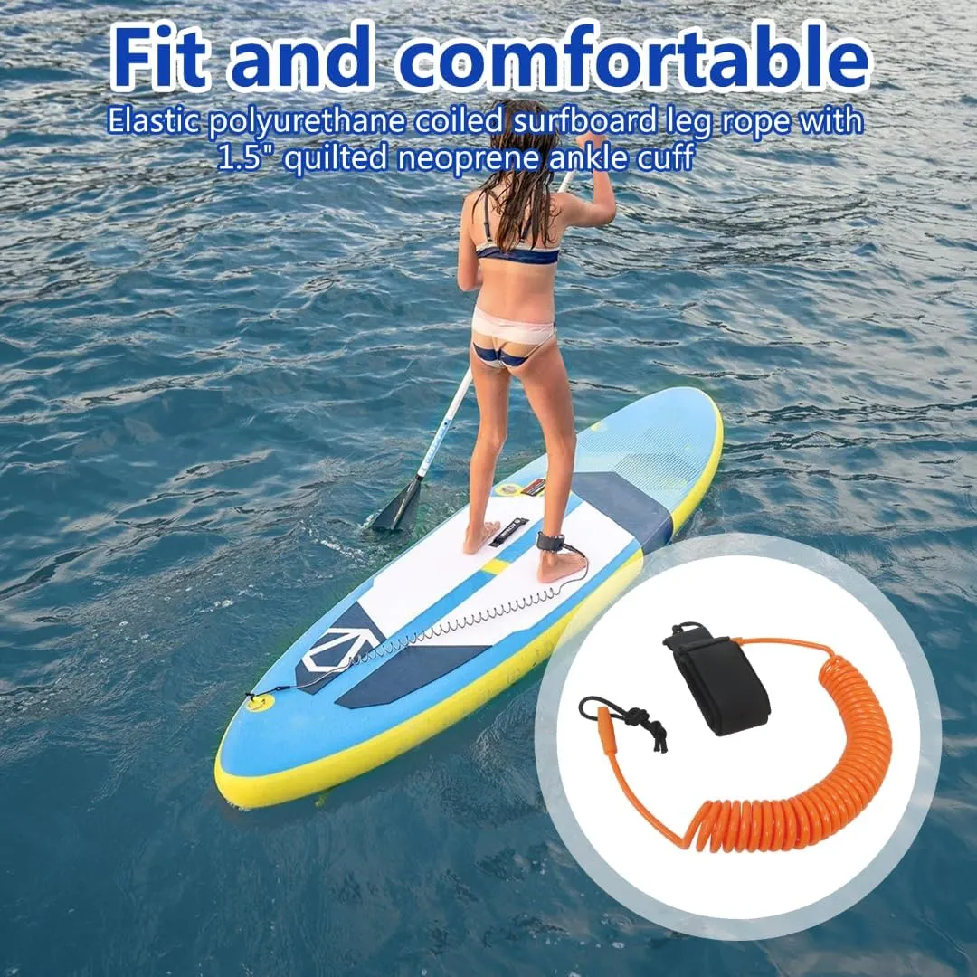 Premium Coiled SUP Leash 10 FT Surfboard Leash Sup Leg Rope Strap Stand Up Paddleboard Leash - Orange