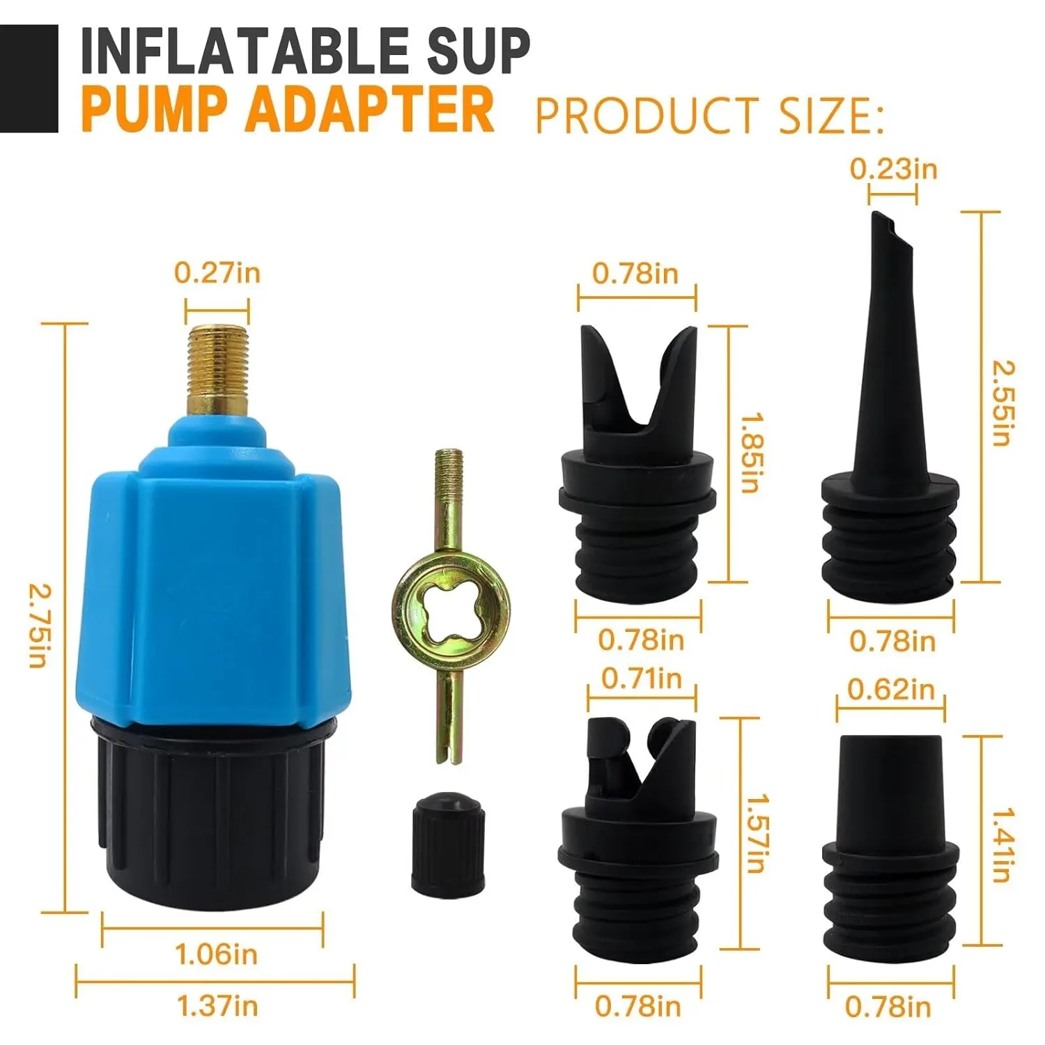 Premium Paddle Board Pump Adapter, Air Pump Adapter for Inflatables, Compressor Air Valve Converter with 4 Air Valve Nozzles for Inflatable Boat, Stand Up Paddle Board,Inflatable Bed - Blue
