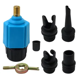 Premium Paddle Board Pump Adapter, Air Pump Adapter for Inflatables, Compressor Air Valve Converter with 4 Air Valve Nozzles for Inflatable Boat, Stand Up Paddle Board,Inflatable Bed - Blue