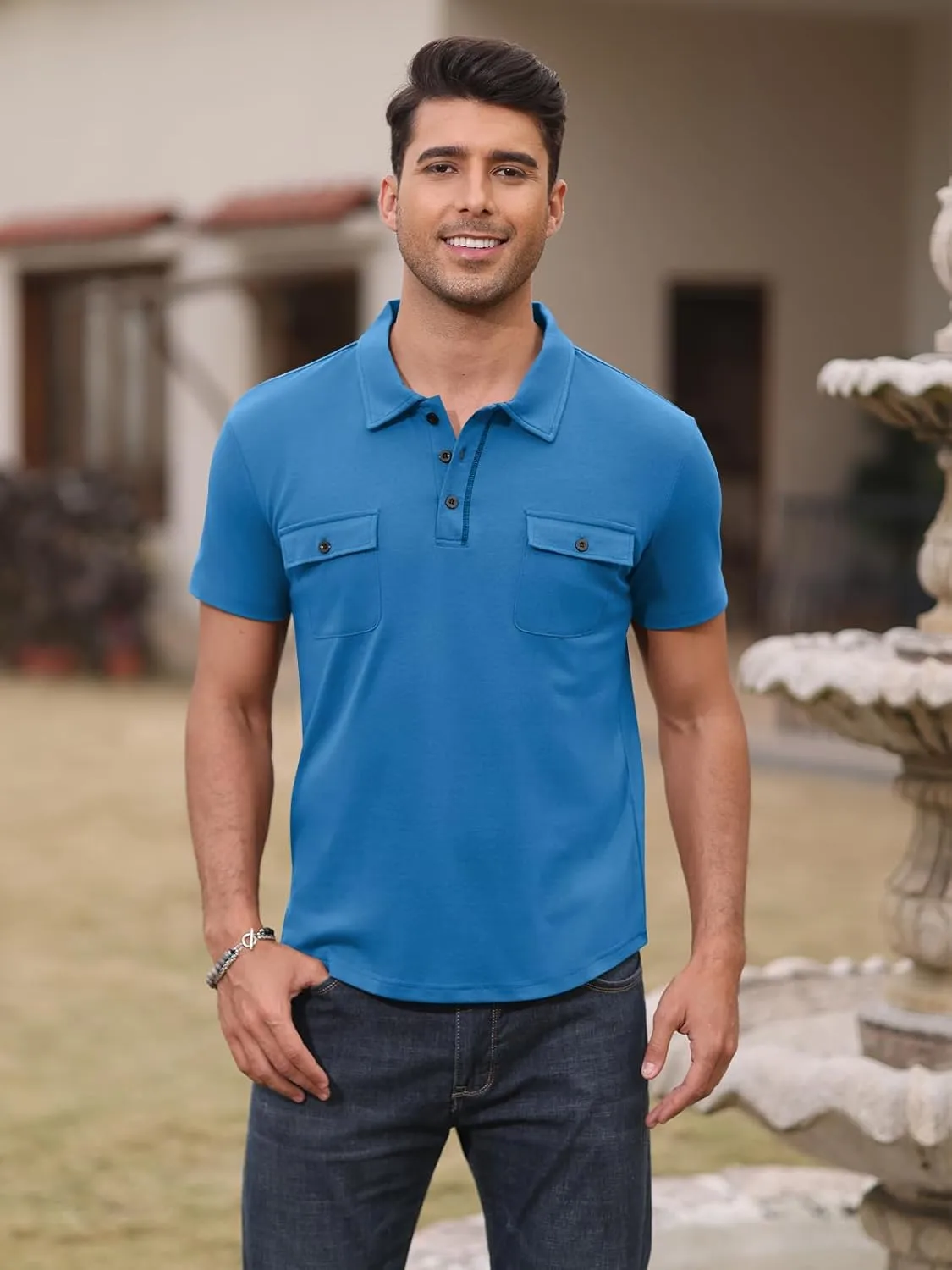 Short Sleeve Polo Shirts for Men Casual Moisture Wicking Golf T Shirt Slim Fit Basic Tee Tops with Pocket