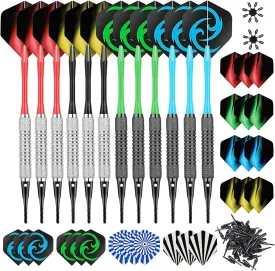 Soft Darts Set 12Packs with 4 Colors Plastic Shafts,Extra Flights,Points and Flight Protectors