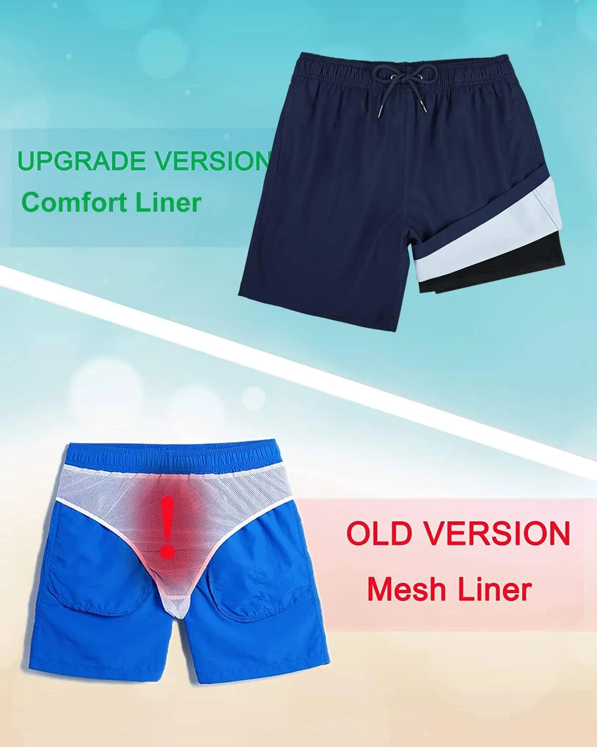 Surenow Mens Swimming Trunks Quick Dry Swim Shorts with Mesh Lining Funny Swimwear Bathing Suits Beach Shorts