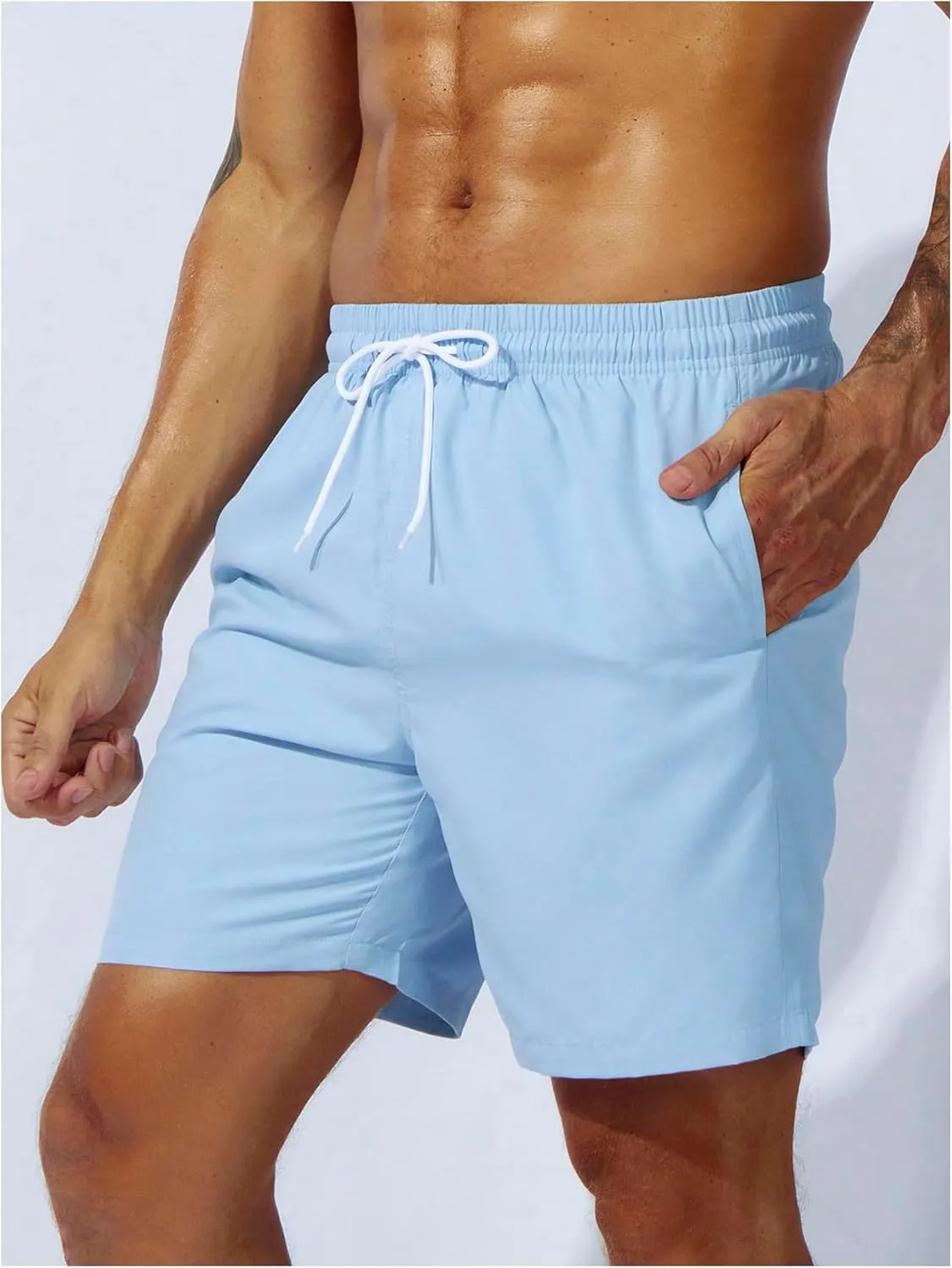 SweatyRocks Men's Drawstring Waist Swim Trunks Solid Bathing Suits Shorts with Pockets