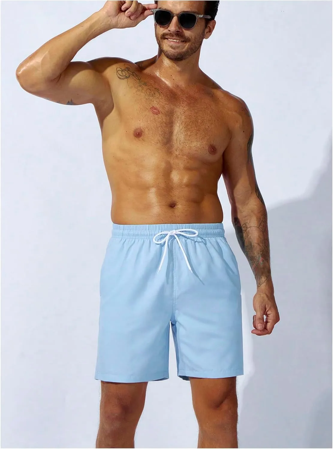 SweatyRocks Men's Drawstring Waist Swim Trunks Solid Bathing Suits Shorts with Pockets