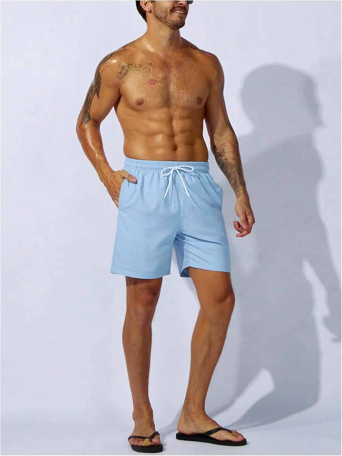 SweatyRocks Men's Drawstring Waist Swim Trunks Solid Bathing Suits Shorts with Pockets