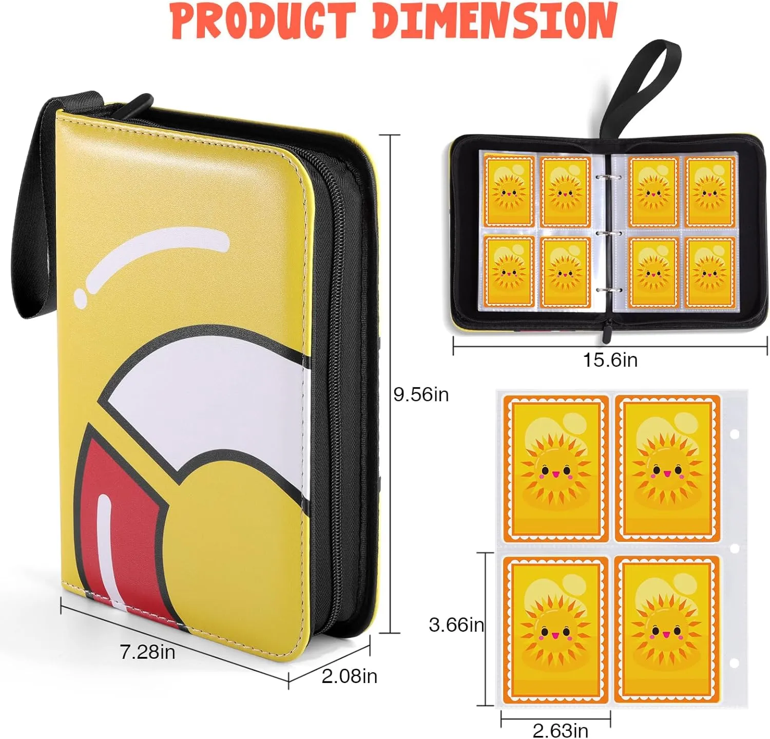Trading Card Binder-400 Card Holder, 4 Pockets with Removable 50 Sleeves, Card Collector Album with Zipper, Portable Display Storage Holder Book for Sports Card, Game Card(Yellow)