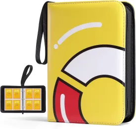 Trading Card Binder-400 Card Holder, 4 Pockets with Removable 50 Sleeves, Card Collector Album with Zipper, Portable Display Storage Holder Book for Sports Card, Game Card(Yellow)