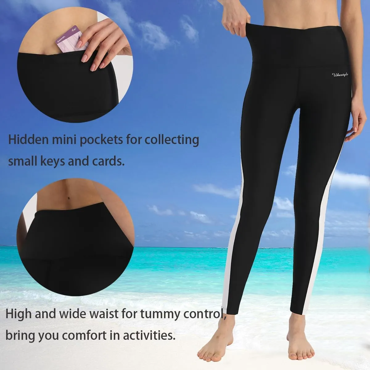Ubestyle UPF 50  High Waist Women's Long Swim Pants Swim Leggings Swimming Tights Sun Protective