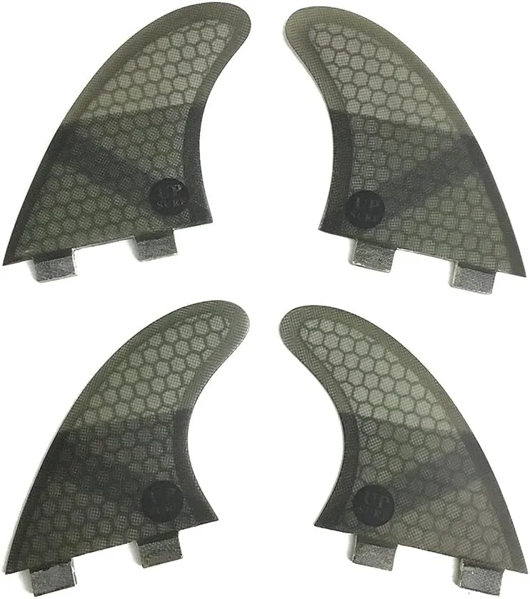 UPSURF Surfboard Fins (4 Fins) K2.1 Double Tabs Fins Base Honeycomb Fiberglass Quad fin with 1 Key & 8 Screws