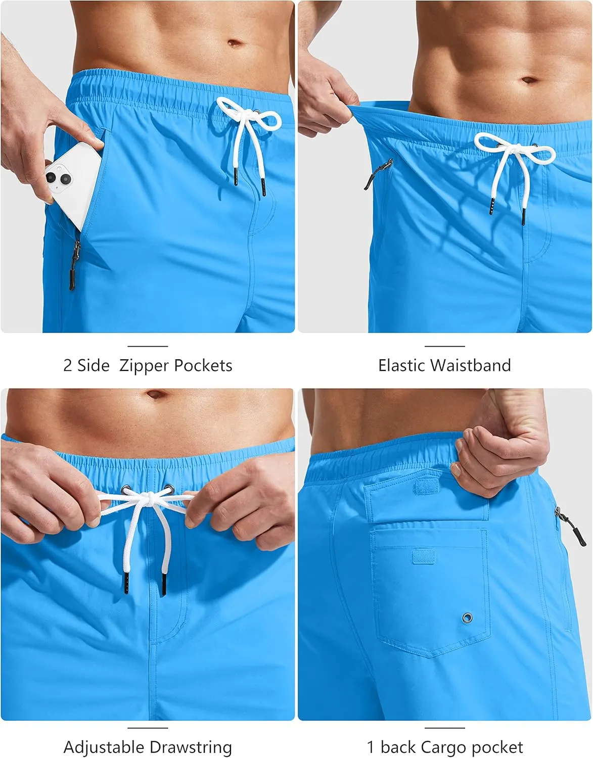 Viodia Men's Swim Trunks with Compression Liner Quick Dry Board Shorts Swimsuit Swimwear for Men with Zipper Pockets